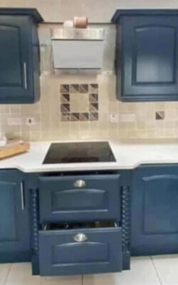 Navy painted kitchen cabinets